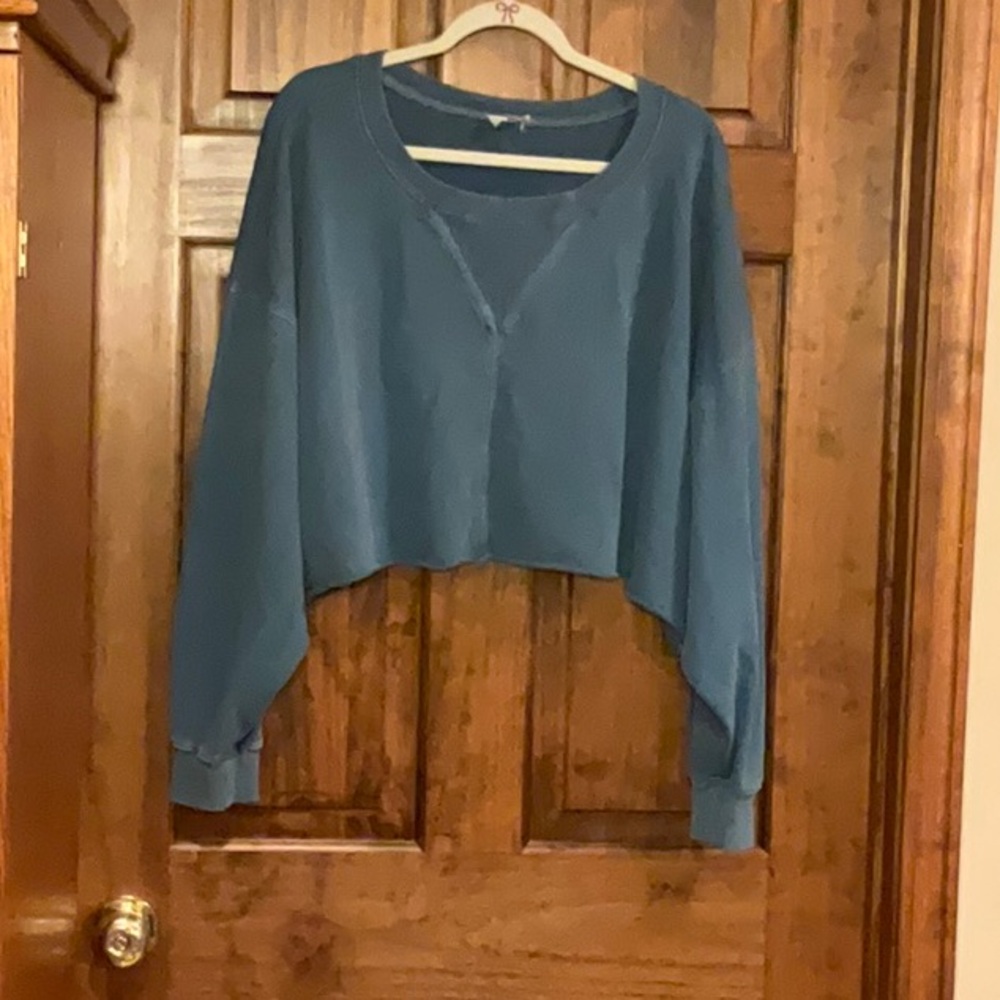 Peach Love Teal Oversized Crop Sweatshirt - Picture 2 of 5
